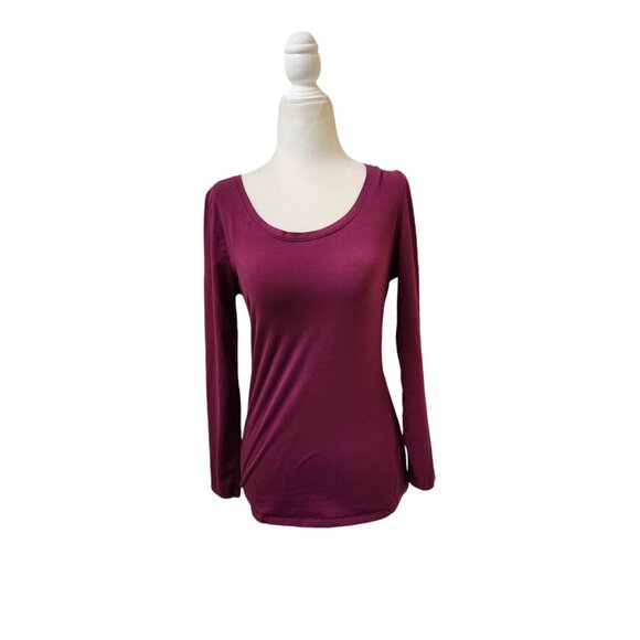 Splash Fusia Pink Purple Long Sleeve Top Sexy Scoop Neck Form Fitting Large - Picture 1 of 5